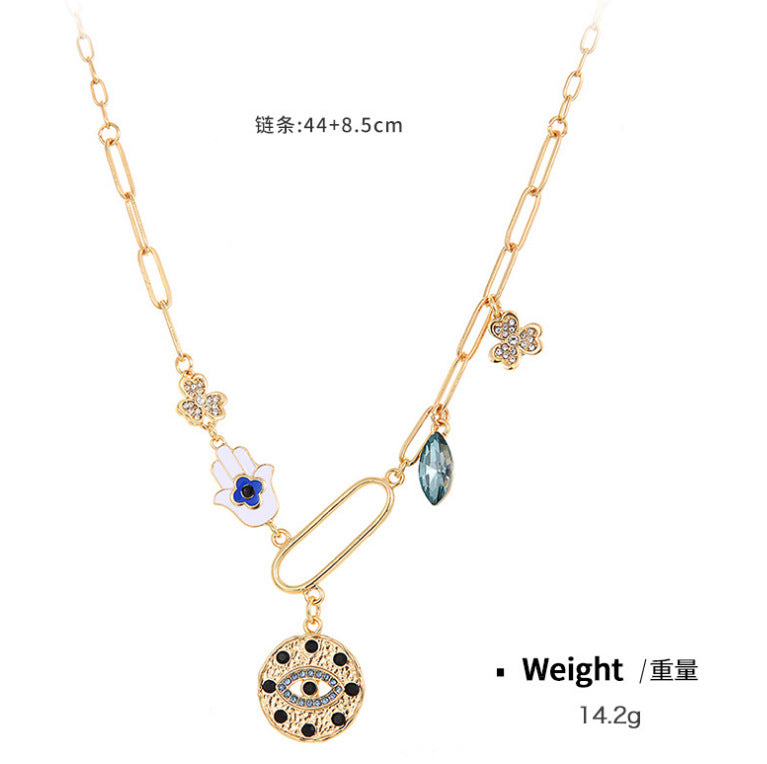 Wholesale Coin Inlaid Diamond Relief Alloy Necklaces